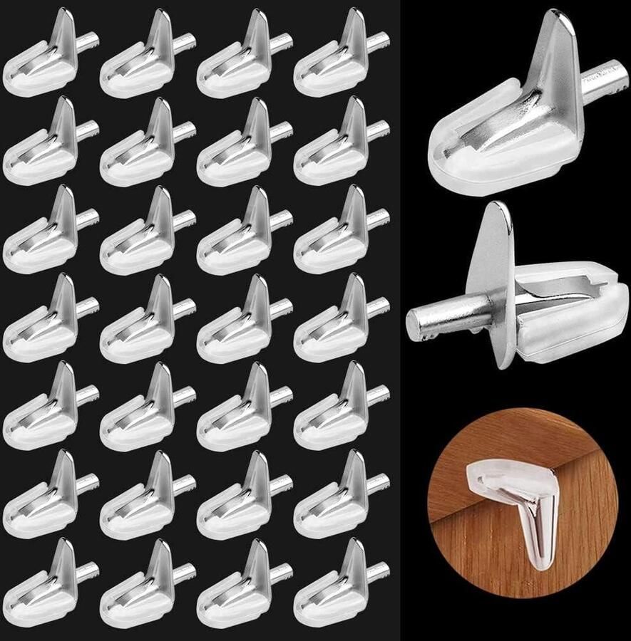 Plankdragers vloerdragers L-vormige clips 30 stuks 3 mm glazen plankdragers kunststof stalen stift onzichtbare plankhouder kast boekenkast kastdragers