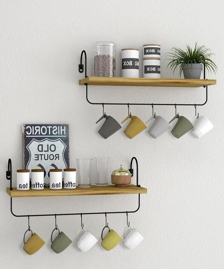 Houten wandrek koffiebar keukenrek set van 2 wandboard met handdoekhouder rustiek vintage design badkamer woonkamer