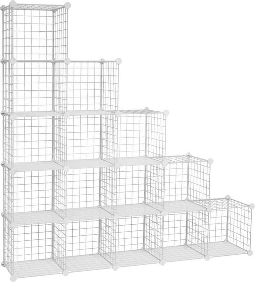 Plankensysteem Met 16 Rasterkubussen Kledingkast Met Insteekplanken Kubusopslagorganisator Kubusplank met meerdere niveaus Kubuswandorganizer Wit 123 x 31 x 123 cm (B x D x H)