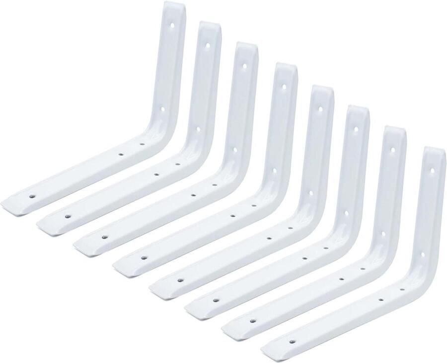 Plankhoek 200 x 150 mm verpakking van 8 metalen hoekhouders wandhoek doe-het-zelf planksteun wandrek wit plankhouder