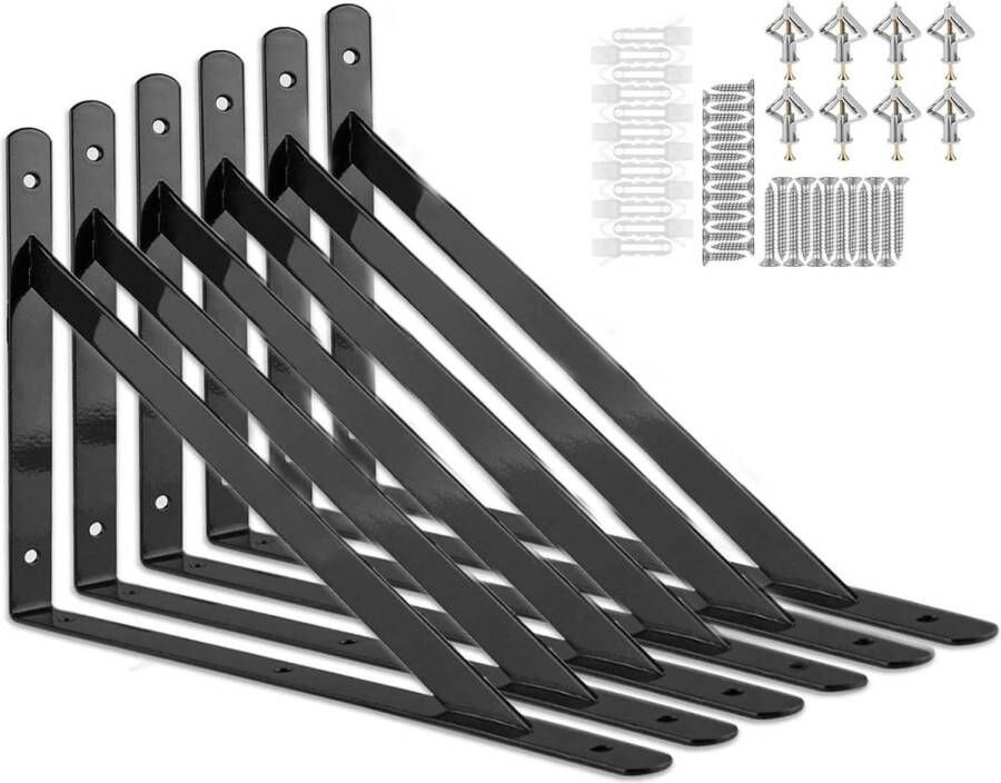 Plankhouder 200 x 120 mm 6 stuks plankhoeken zwart metaal 8 inch 90 graden plankdrager voor wandmontage en gipsplaat draagkracht 50 kg