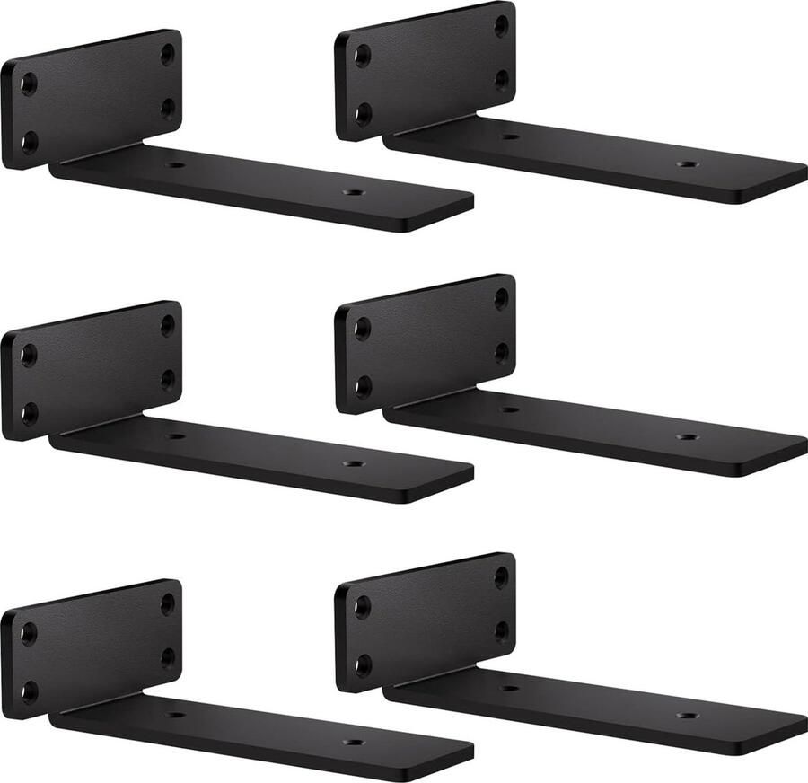 Plankhouder 6 stuks zwart metaal plankhoek L zwevende plankhouders 15 cm plankhoek zware belasting plankhouders voor muur (draagkracht: 70 kg 154 lb)