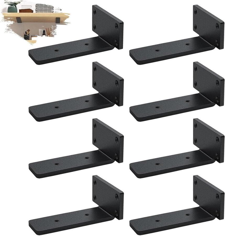 Plankhouders 15 cm voor zwevende planken Set van 8 Industriële wandhouder voor zware belasting Wandmontage Draagkracht 70 kg Zwart
