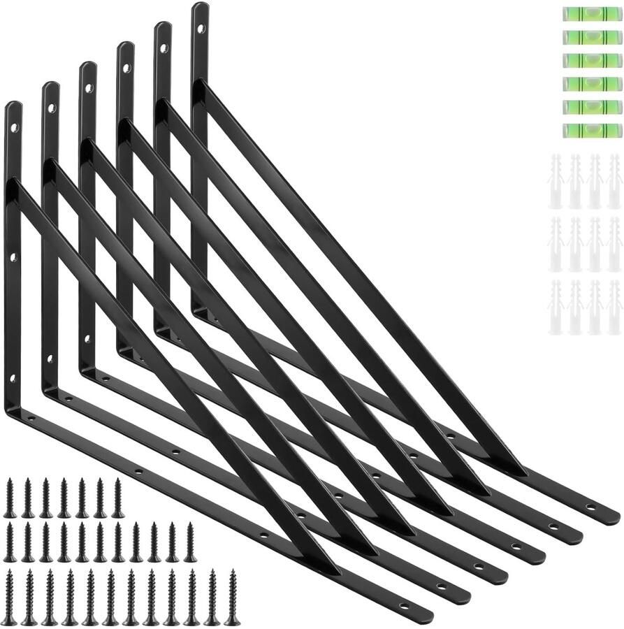 Plankhouders 6 stuks Plankhoek Zwart Metaal 400 x 250 mm
