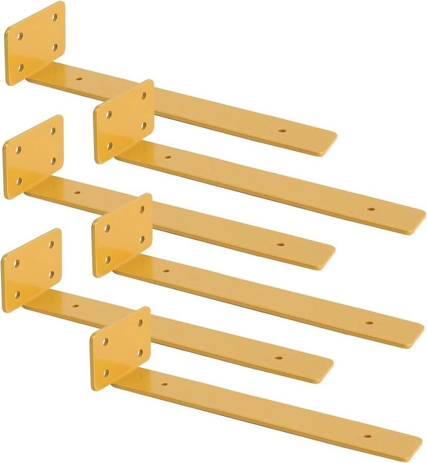Plankhouders 6 stuks zwevende onzichtbare L-plankhouders industriële metalen plankhouders houders voor planken Geel 25cm