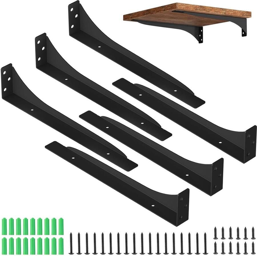 Plankhouders Heavy-duty hoekconsole 3 stuks Zwart Metaal 25 cm