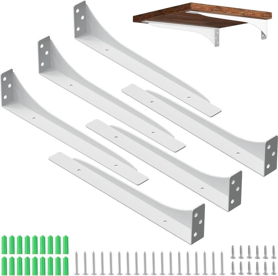 Plankhouders Hoek Console Zware Belasting 3 Stuks Wit Metaal 35 cm