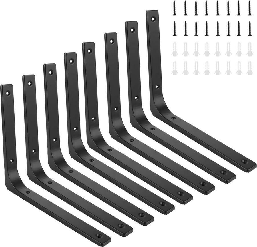 Plankhouders metalen hoekrek 8 stuks zwart L-vormig