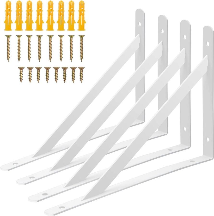 Plankhouders Set van 4 Roestvrij Staal 90 Graden Hoek Zware Belasting Wandmontage Boekenrek Afmetingen 250 x 160 mm