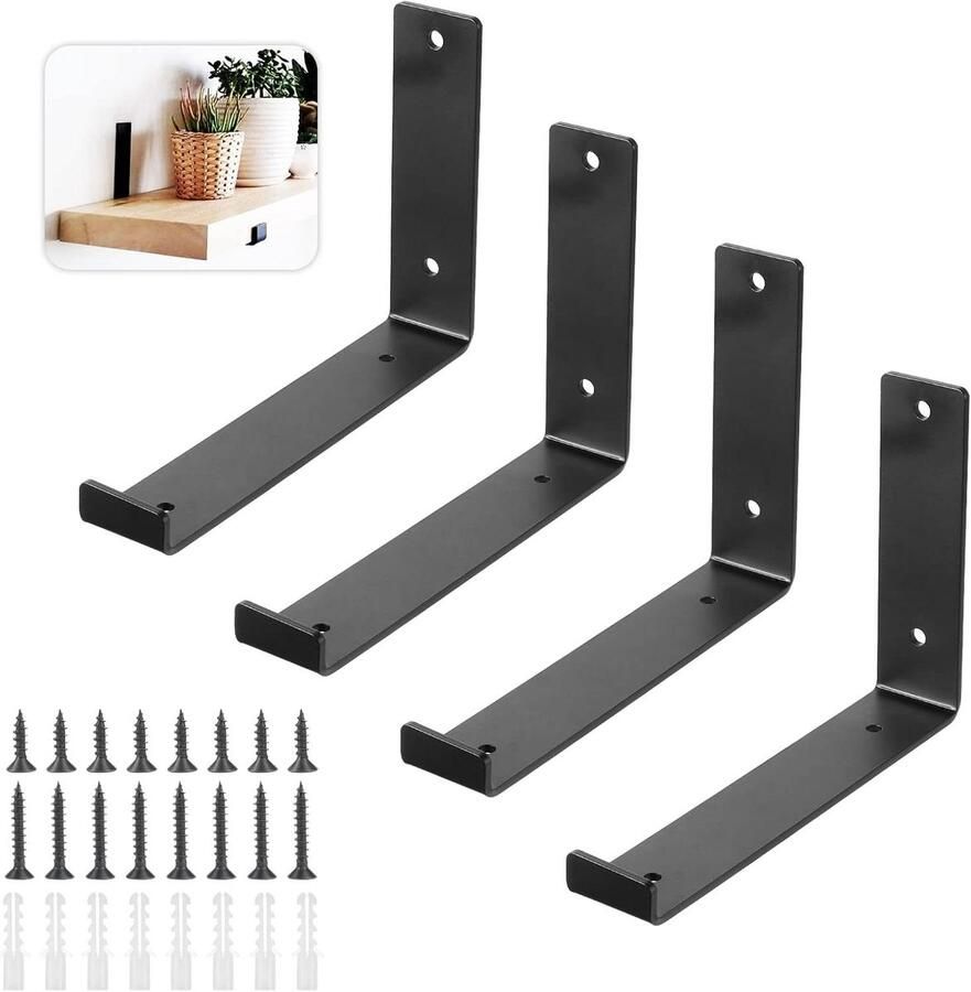 Plankhouders set van 4 stuks zwart voor planken van 305 cm heavy-duty en industrieel design 30 x 4 x 14 cm opbergen en organiseren in stijl