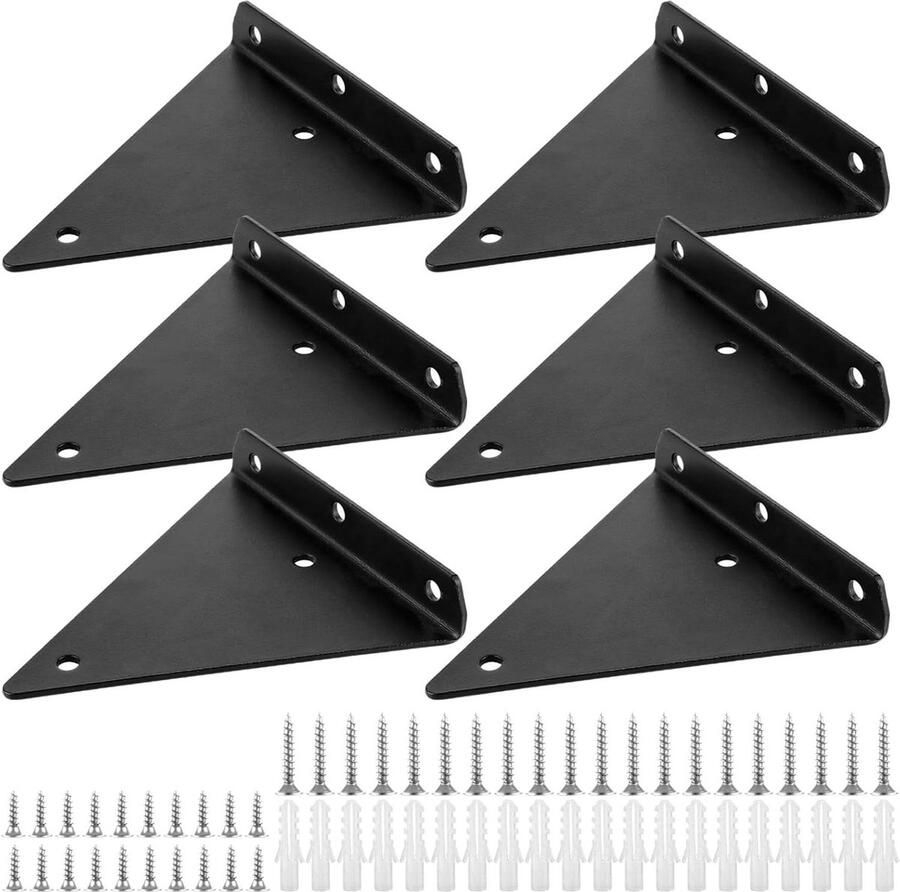 Plankhouders verborgen metalen wandhouder zwart 6 stuks 14 x 13 cm onzichtbaar plankhoek voor opbergrek boekenkast