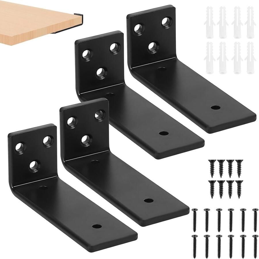 Plankhouders Wandrek 4 stuks Zwart 10 cm