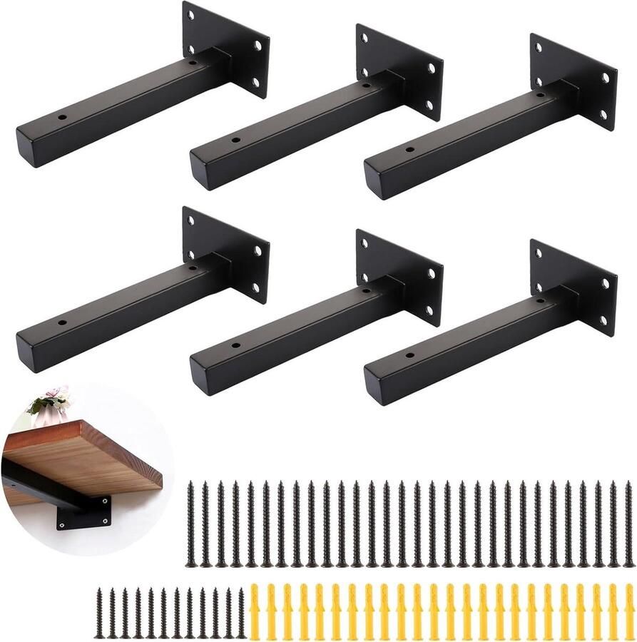 Plankhouders zwart zware belasting 6 stuks 15 cm