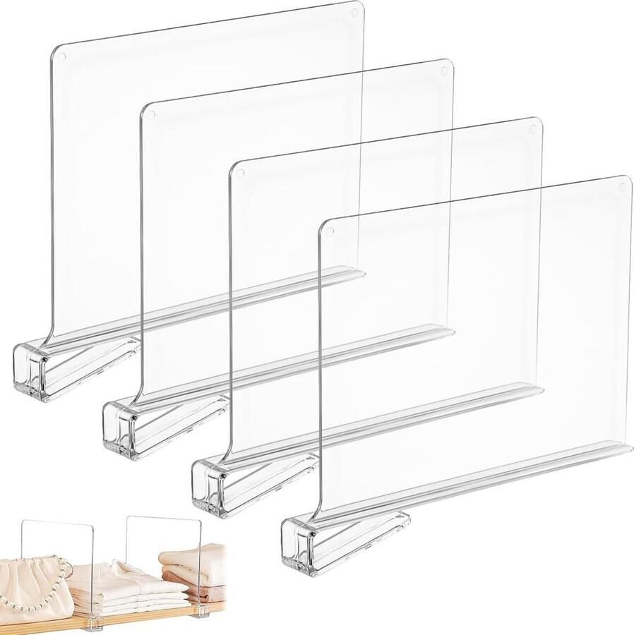 Plankverdeler acryl transparant 4 stuks 30 x 20 cm kledingkast kastscheider slaapkamer keuken organisatie