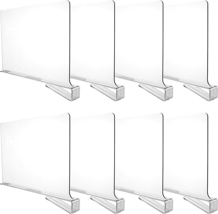 Plankverdelers 30 x 20 cm transparant Set van 8 stuks Acryl scheidingswand rek voor boekenkast kledingkast Keukenkasten slaapkamer badkamer