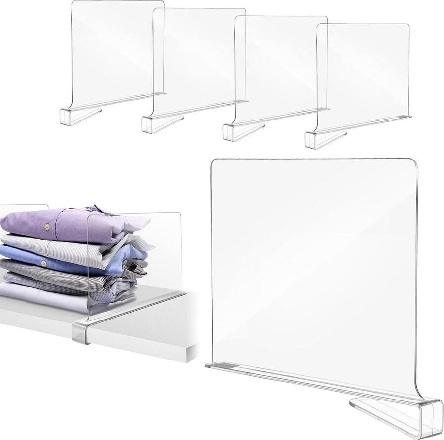 Plankverdelers 4 stuks 30 x 20 cm transparant acryl multifunctioneel reksysteem zonder boren kledingkast scheider handtassen opslag