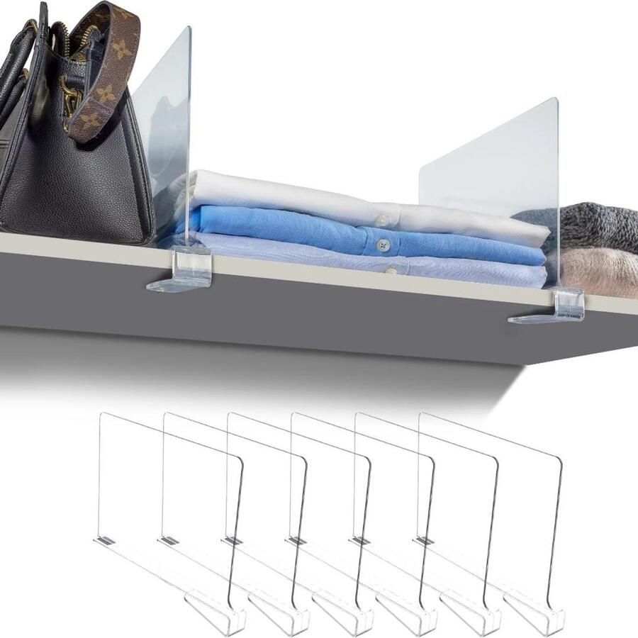 Plankverdelers van acryl 6 stuks Verstelbare scheidingswanden voor kastplanken transparant