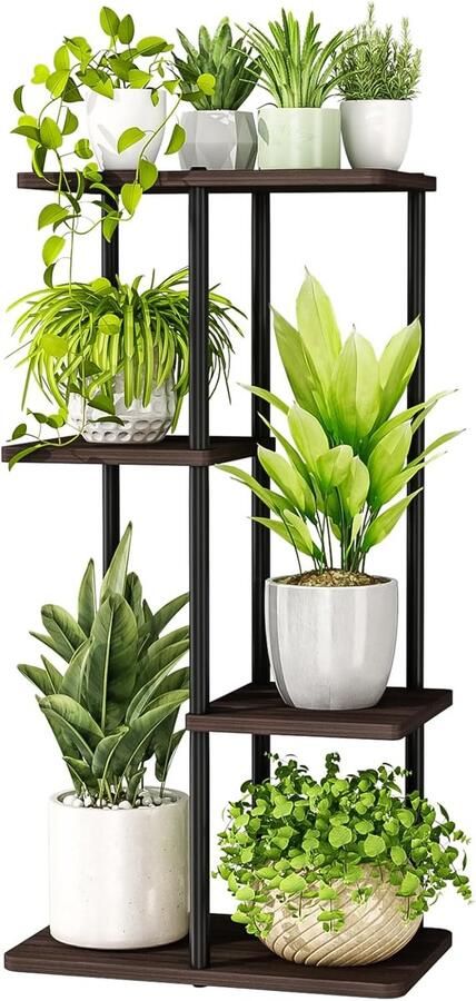 Plantenstandaard voor binnen Zwarte Metalen Plantenplanken met 4 Lagen voor Hoekplanten