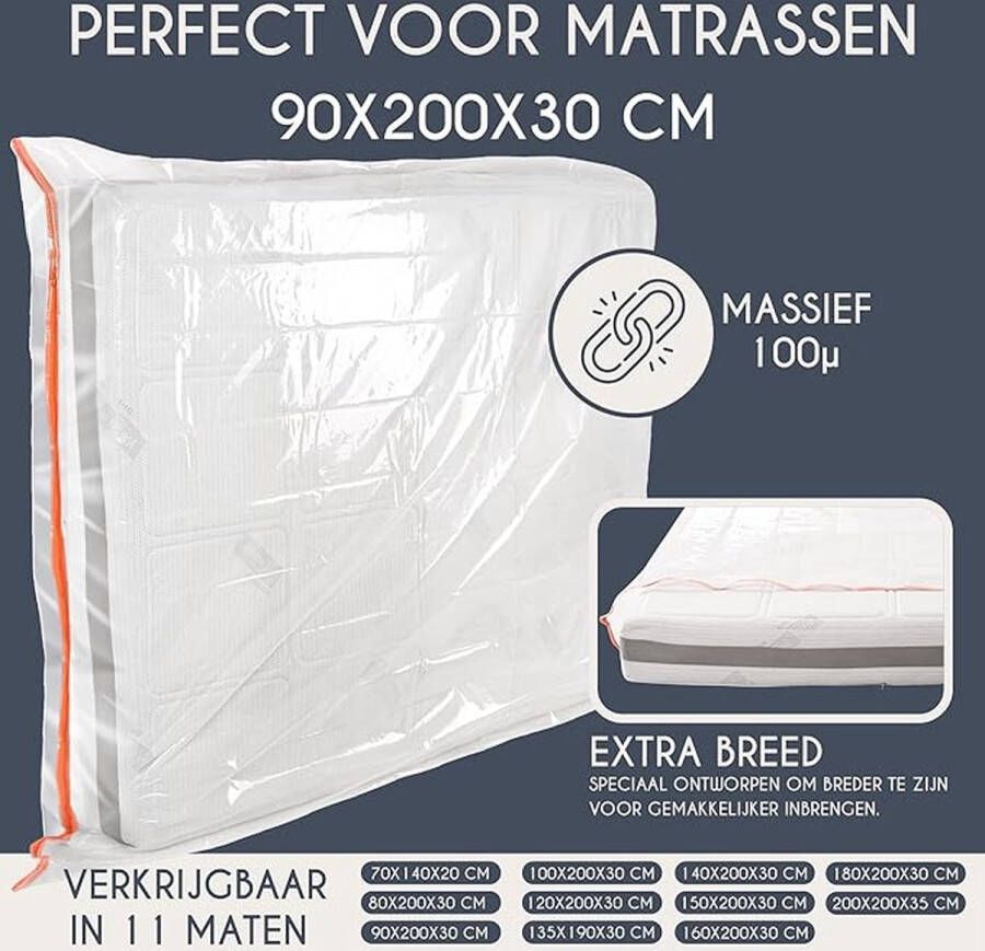 Markloos Plastic Matrasbeschermer Hoes Matrashoes 90x200 cm (Dikte 30 cm) Bescherm Uw Matras Matrashoes Perfect voor Opbergen Verhuizen Met Ritssluiting