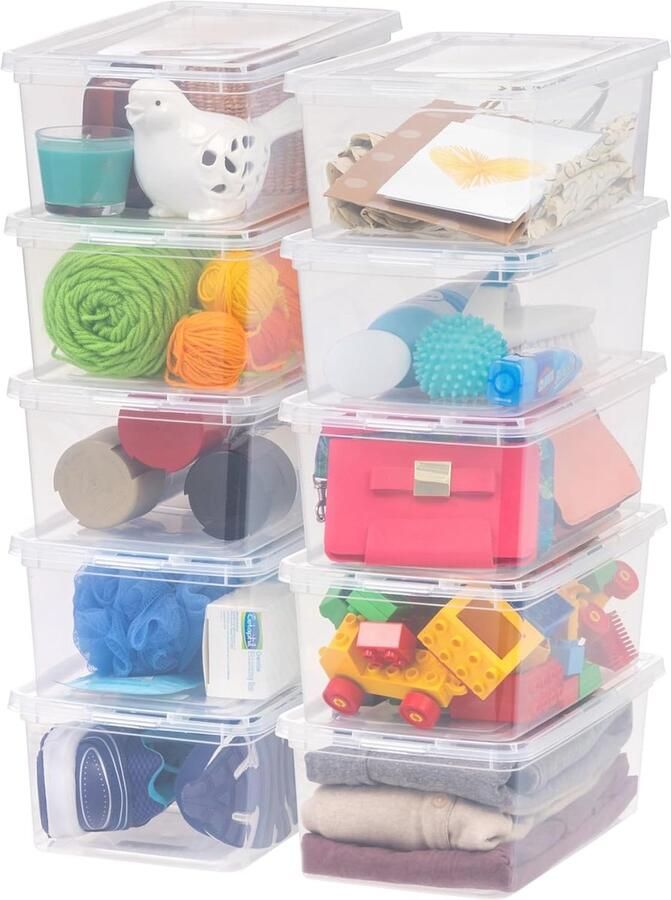 Plastic opbergdozen met klepdeksel Set van 10 5L Transparante stapelbare en nestelbare opbergdozen voor garderobe school- en kunstbenodigdheden