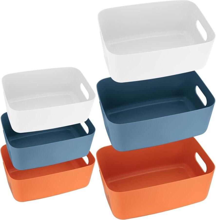 Plastic opbergmanden stapelbare opbergdozen met handgrepen keuken badkamer kasten 3 kleuren medium en klein formaat