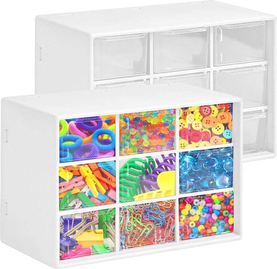 Plastic organizer met transparante lade bureauladen 2 stuks wit kunststof