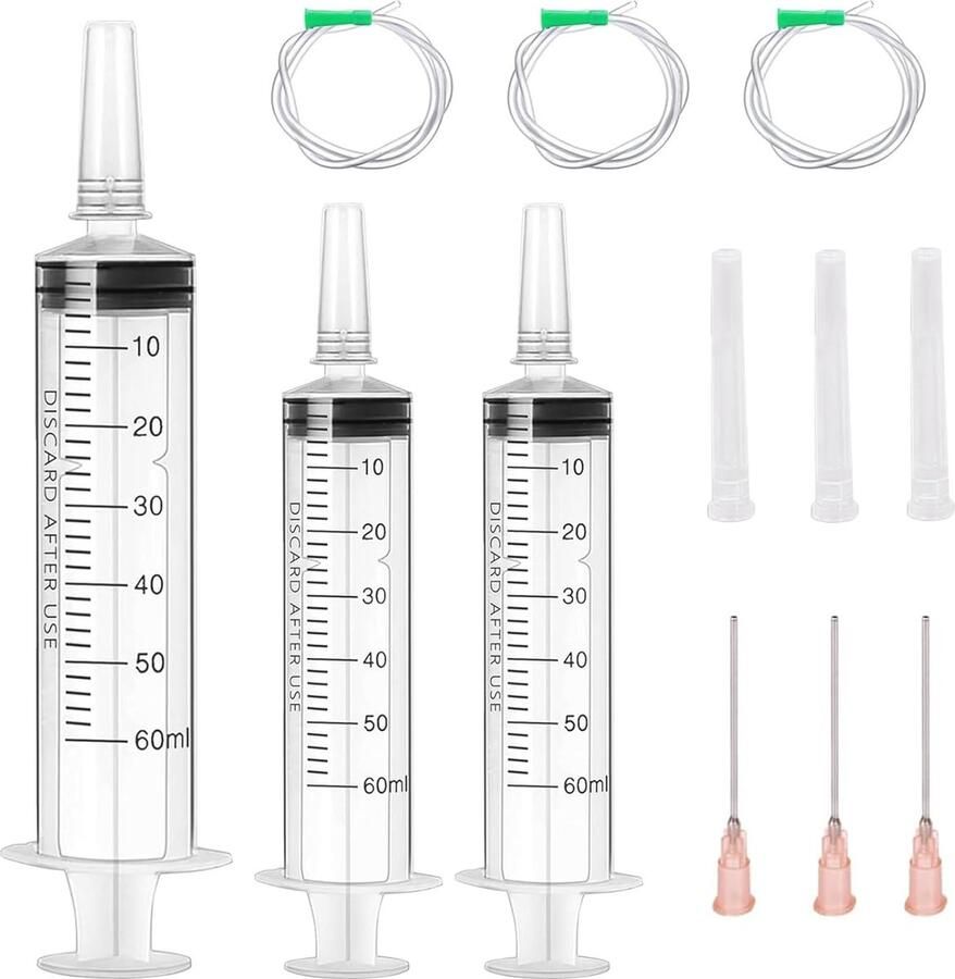 Plastic spuit 60 ml Set van 3 voor vloeistoffen Ideaal voor olie tuin diervoer lijm en kleurstoffen