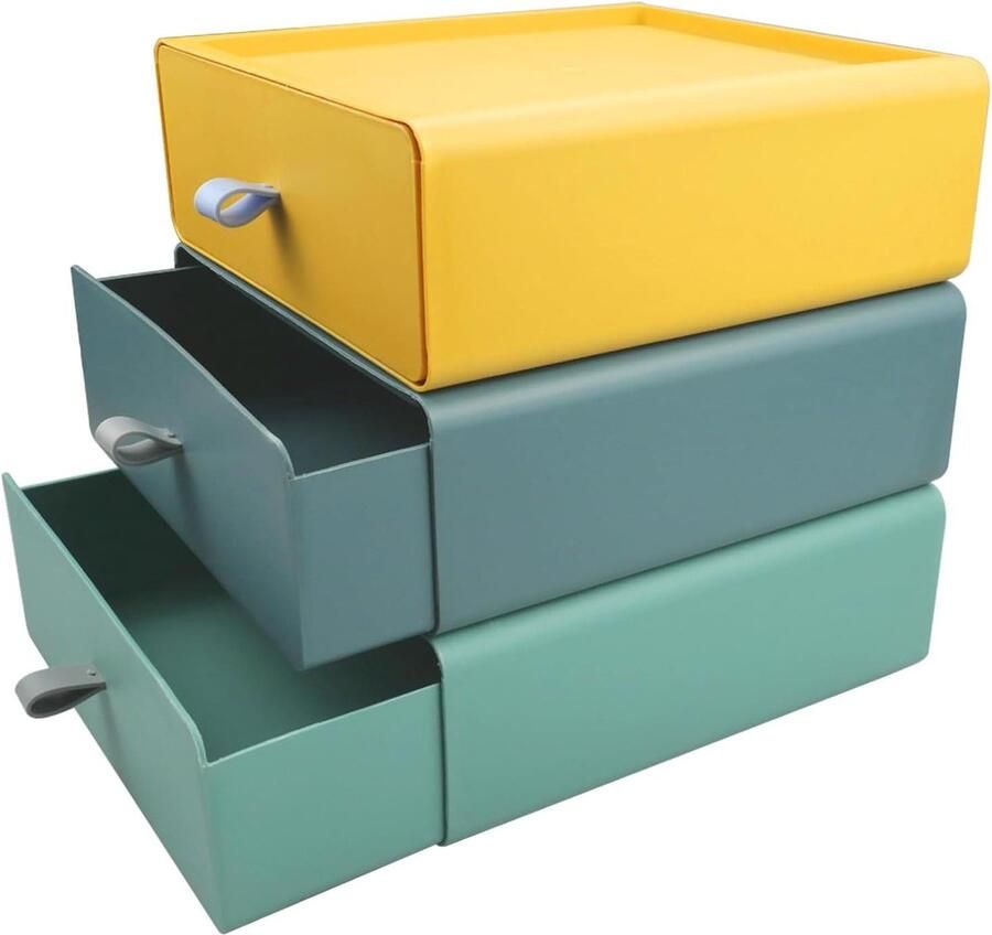 Plastic Stackable Desk Drawer Box Organizer with Drawers for Offices and Makeup Tables Set of 3