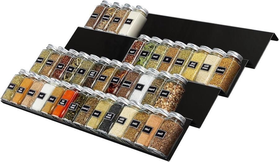 Plastic Verstelbaar Kruidenrek Lade Organisatie 8 Stuks Kruidenrek Lade Breedte 33 tot 66 cm voor Ladehoogte＞8.5cm 4-Tier Kunststof Kruidenlade Inzet Kruidenrek voor Werkblad kast Zwart