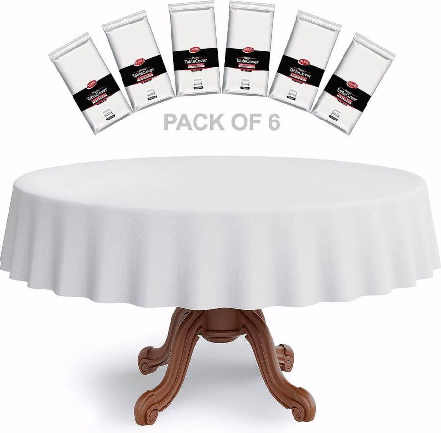 Plastic wegwerptafelkleden 84 inch 6 stuks tafelkleed voor ronde tafels van 84 inch wit