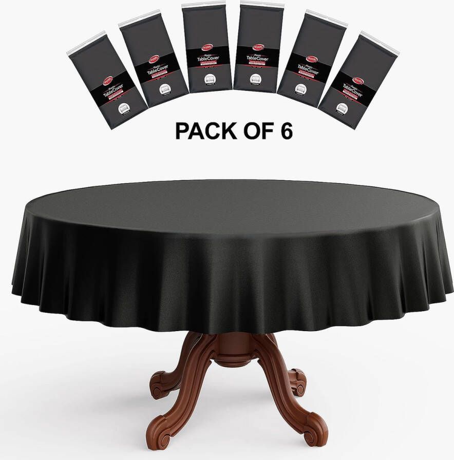 Plastic wegwerptafelkleden 84 inch 6 stuks tafelkleed voor ronde tafels van 84 inch zwart