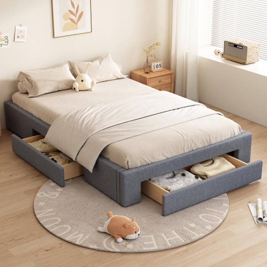 Plat bed 140*200cm drie opbergvakken zonder hoofdbord kleur grijs