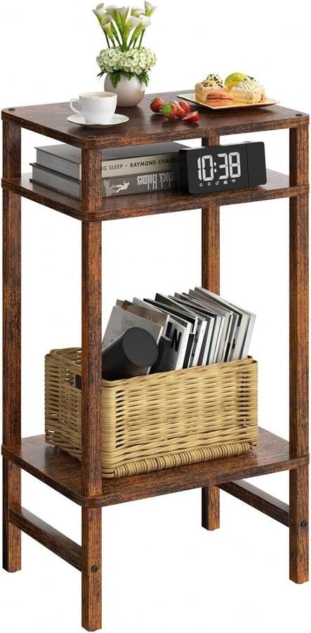 Bijzettafel 3 niveaus moderne telefoontafel bijzettafel smal voor nauwe ruimtes houten bijzettafel met opbergruimte 70 cm hoog nachtkastje voor woonkamer slaapkamer kantoor keuken