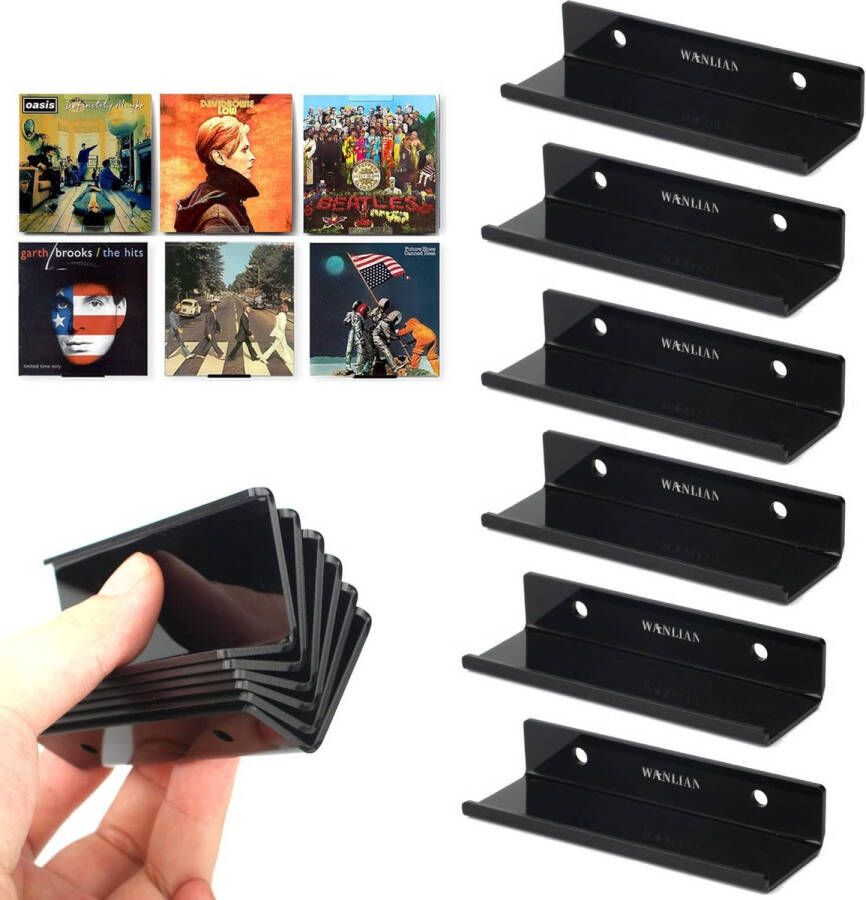 Platenwandhouder 6 stuks vinyl platenplank platenstandaard 10 x 3 5 x 2 cm wand-LP-houder platenplank met schroeven voor platen fotoalbum en verzamelobjecten (zwart)
