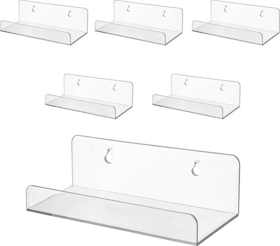 Platenwandhouder platenrek van acryl platenstandaard van acryl platenplank kan uw favoriete platen of verzamelobjecten tentoonstellen (pak van 6 transparante kleur)
