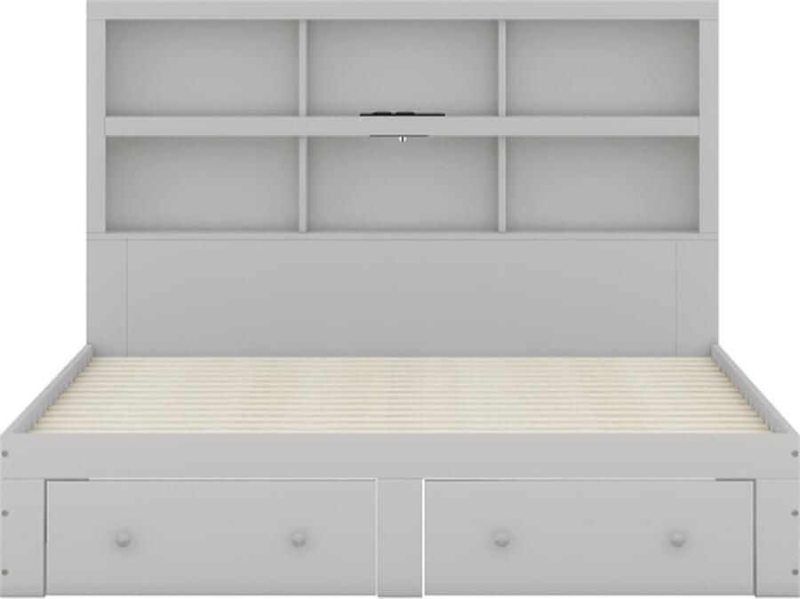 Zonder merk Gotagee Platformbed 160x200cm Tweepersoonsbed (zonder matras) Grijs met twee lades