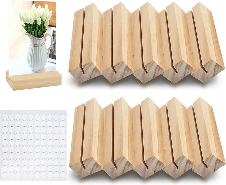 Platte houten kaarthouders 10 stuks multifunctionele fotohouder tafel feestmenukaarthouder met dubbelzijdige lijm stabiele tafelkaarthouder kaartenstandaard