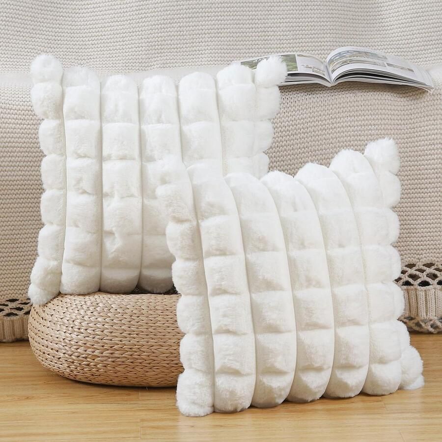 Pluche Faux Wol decoratieve kussenslopen zachte kussenhoes voor bank 45x45 cm Crème wit