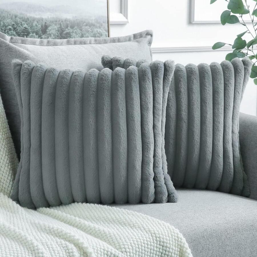 Allecto plus Pluche fluwelen kussenhoezen voor bank en slaapkamer Decoratieve kussensloop Grijs 45 x 45 cm Zacht kunstbont Thuis en auto decoratie