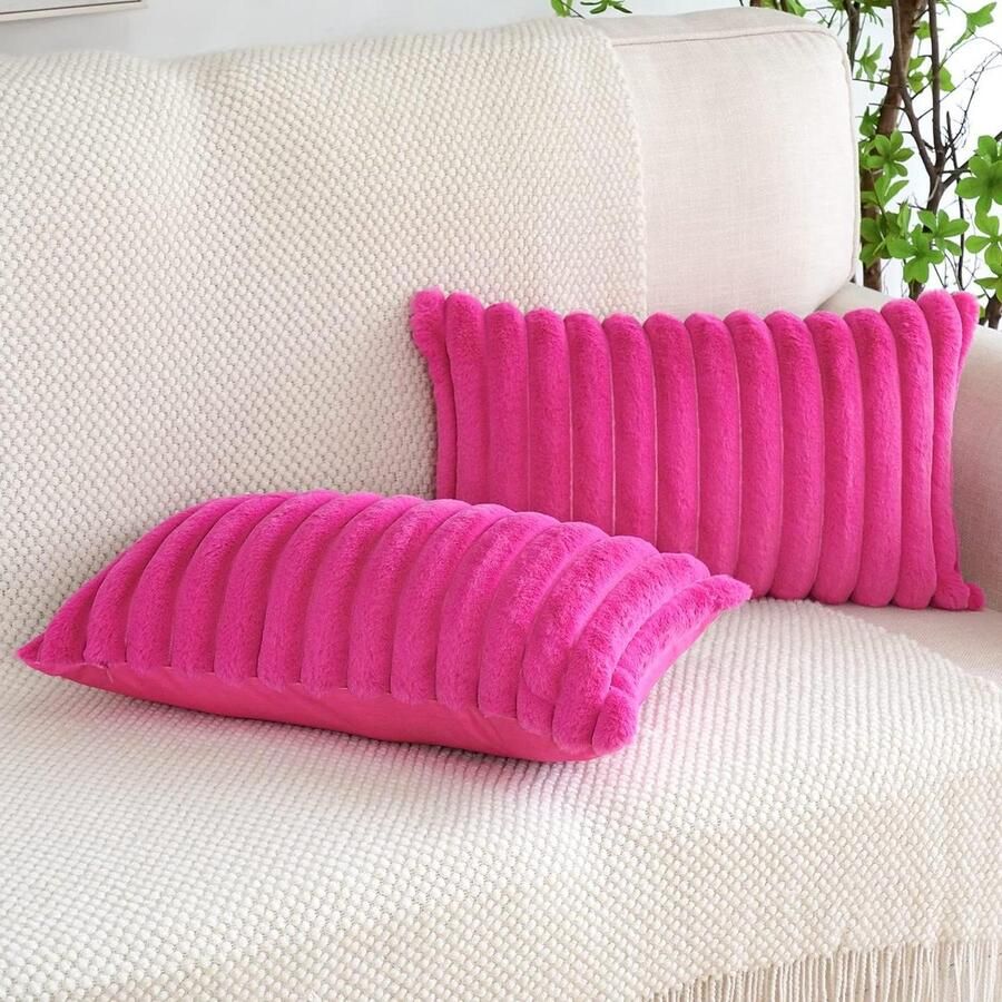 Allecto plus Set van 2 zachte pluche fluwelen kussenslopen voor bank en slaapkamer decoratie Roze 30x50cm