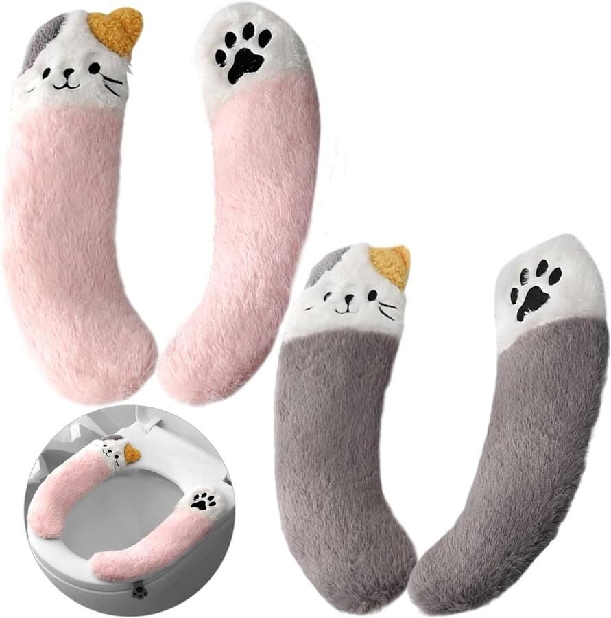 Pluche kattenvormige toiletzittingen Herbruikbare wc-stoelhoezen voor extra comfort (2 paar)