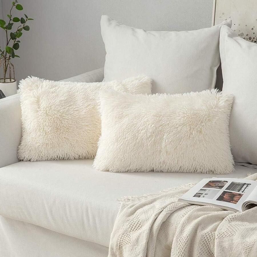 Pluche kussenslopen voor decoratieve kussens Set van 2 Woondecoratie slaapbank 40 x 60 cm Beige