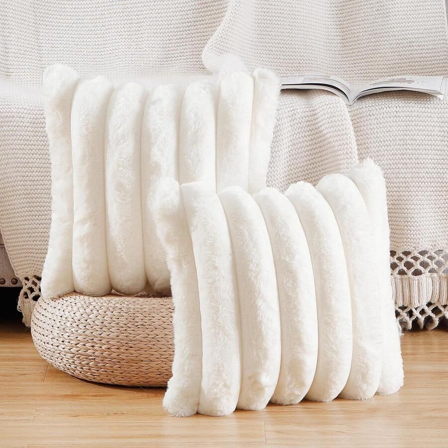 Pluche Namaakwollen decoratieve kussenslopen zachte kussenhoes voor bank kussensloop 45x45 cm Crème wit