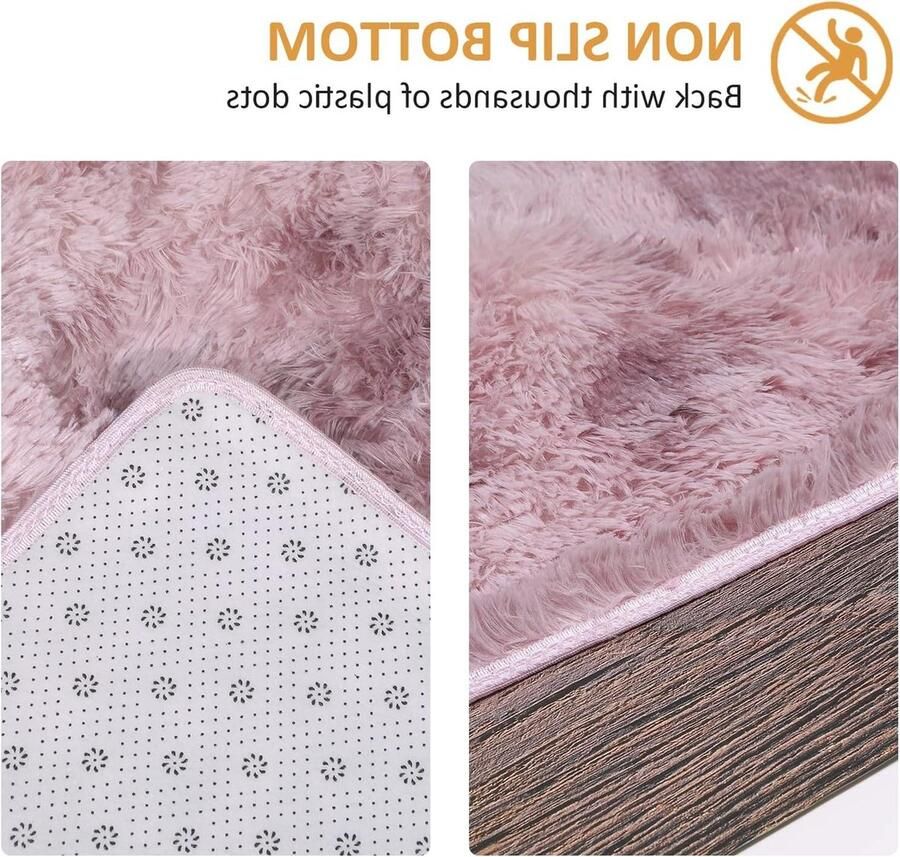 Pluche pluizig tapijt antislip dik vloertapijt voor woonkamer slaapkamer roze 160 x 200 cm