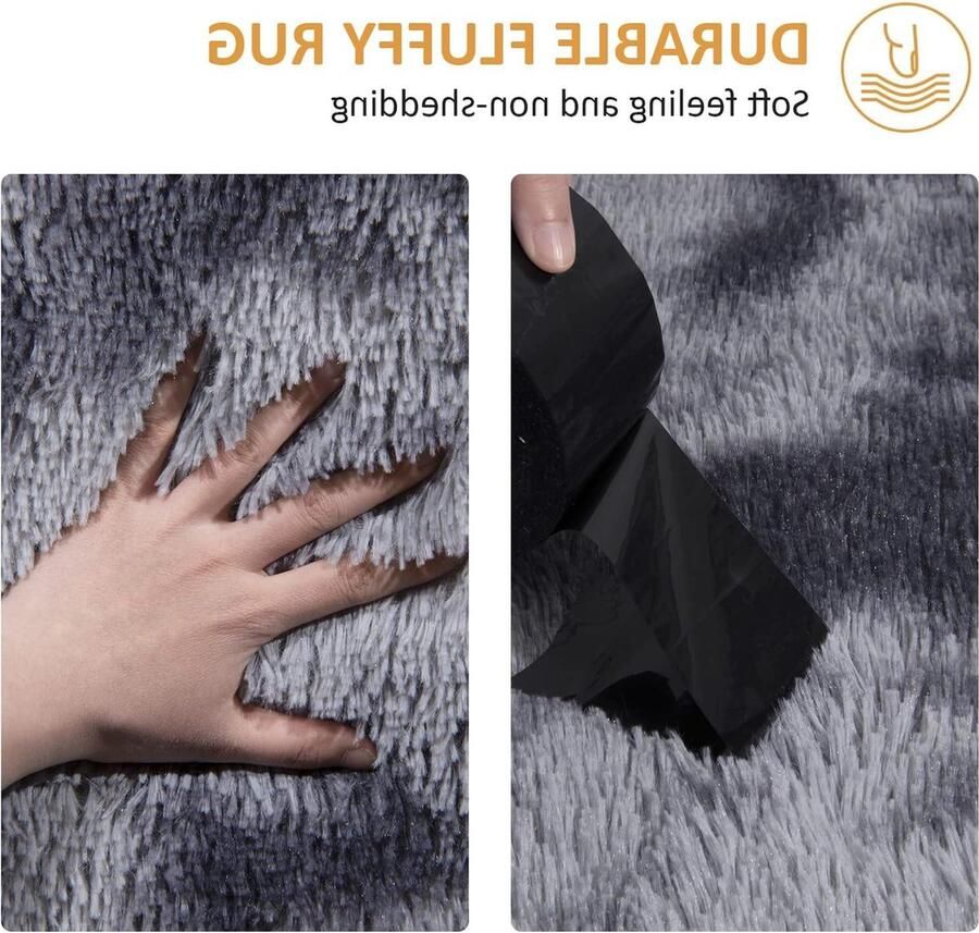 Zacht pluizig antislip vloerkleed dik pluche tapijt voor woonkamer & slaapkamer donkergrijs 120 x 160 cm - Foto 2