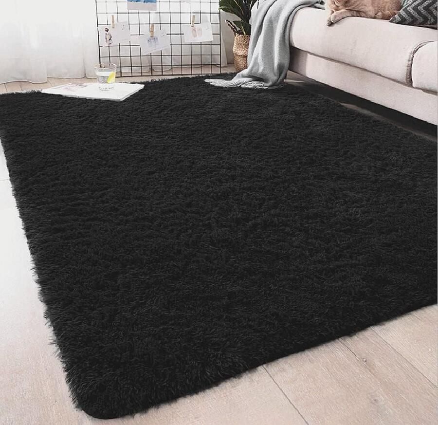 Pluche tapijt pluizig zacht antislip slaapkamertapijt modern SUBEEN geschikt voor woondecoratie zwart 120x160cm
