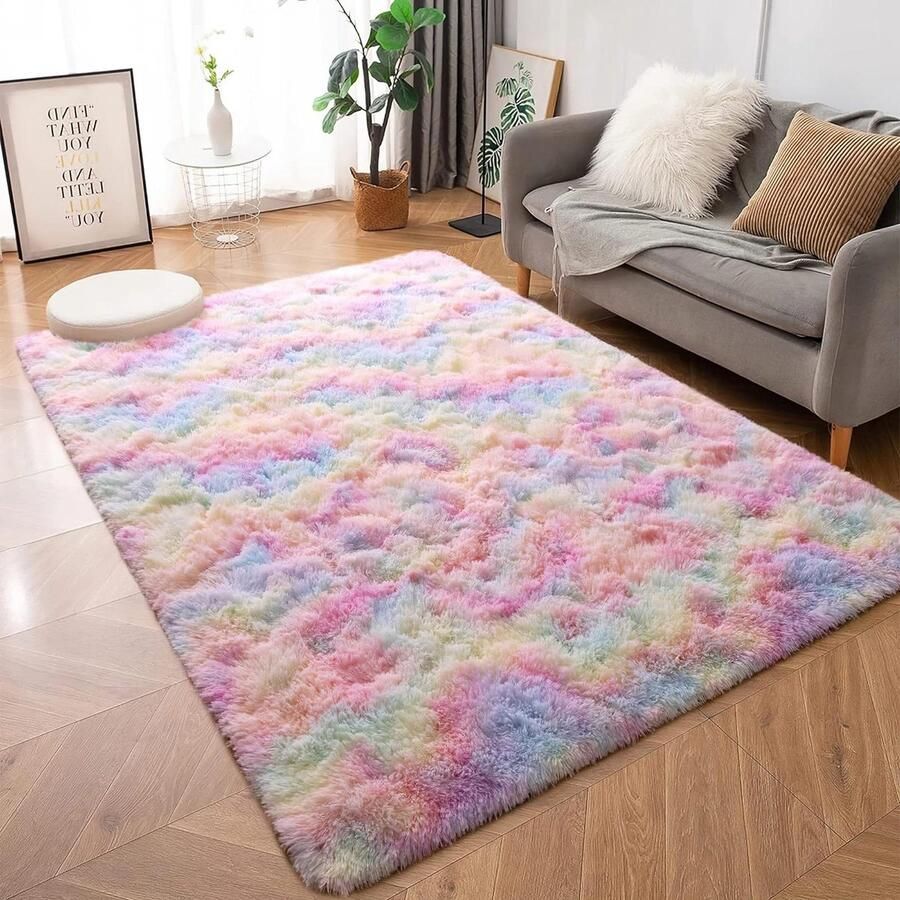 Pluche tapijt rond grote maat moderne woonkamer zacht en pluizig voor kindermeisjes slaapkamer kinderkamer regenboog 80 x 150 cm vloerkleed