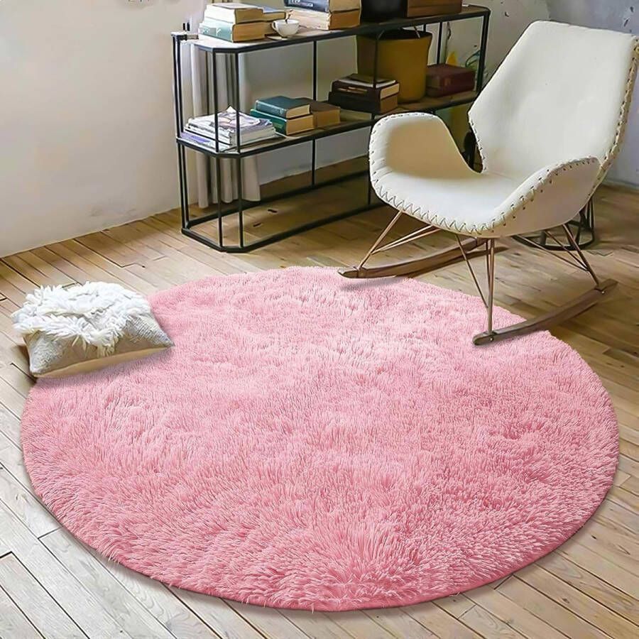 Pluche tapijt super zacht faux pluizig fluweel moderne pluizige binnentapijten lang haar vacht-look gezellige bedmat bankmat (roze 120 x 120 cm)