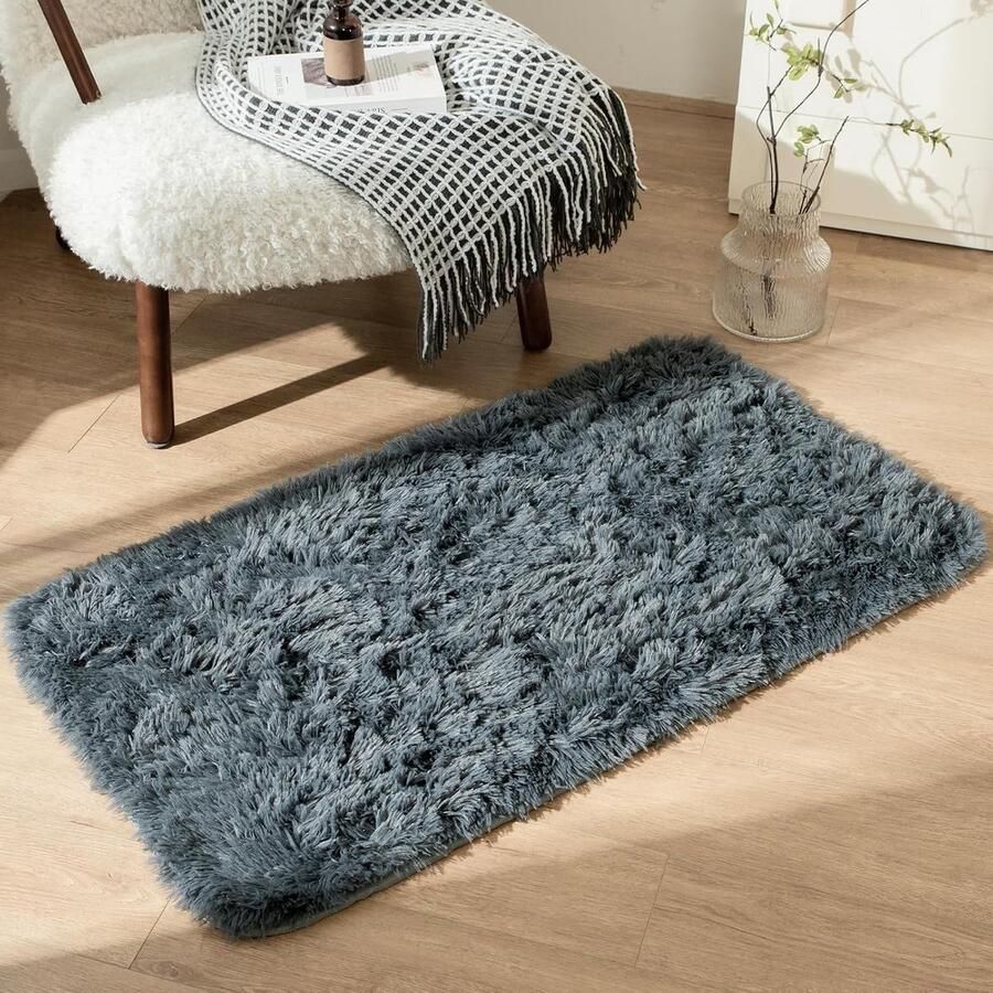 Pluizig antislip vloerkleed Modern tapijt Grijs Imitatiebont