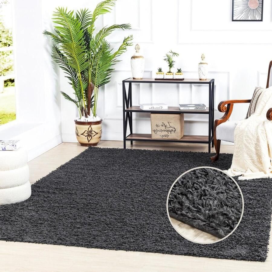 Pluizig Berber abstract tapijt voor woonkamer slaapkamer eetkamer 200x200cm grote shaggy tapijt in wit donkergrijs